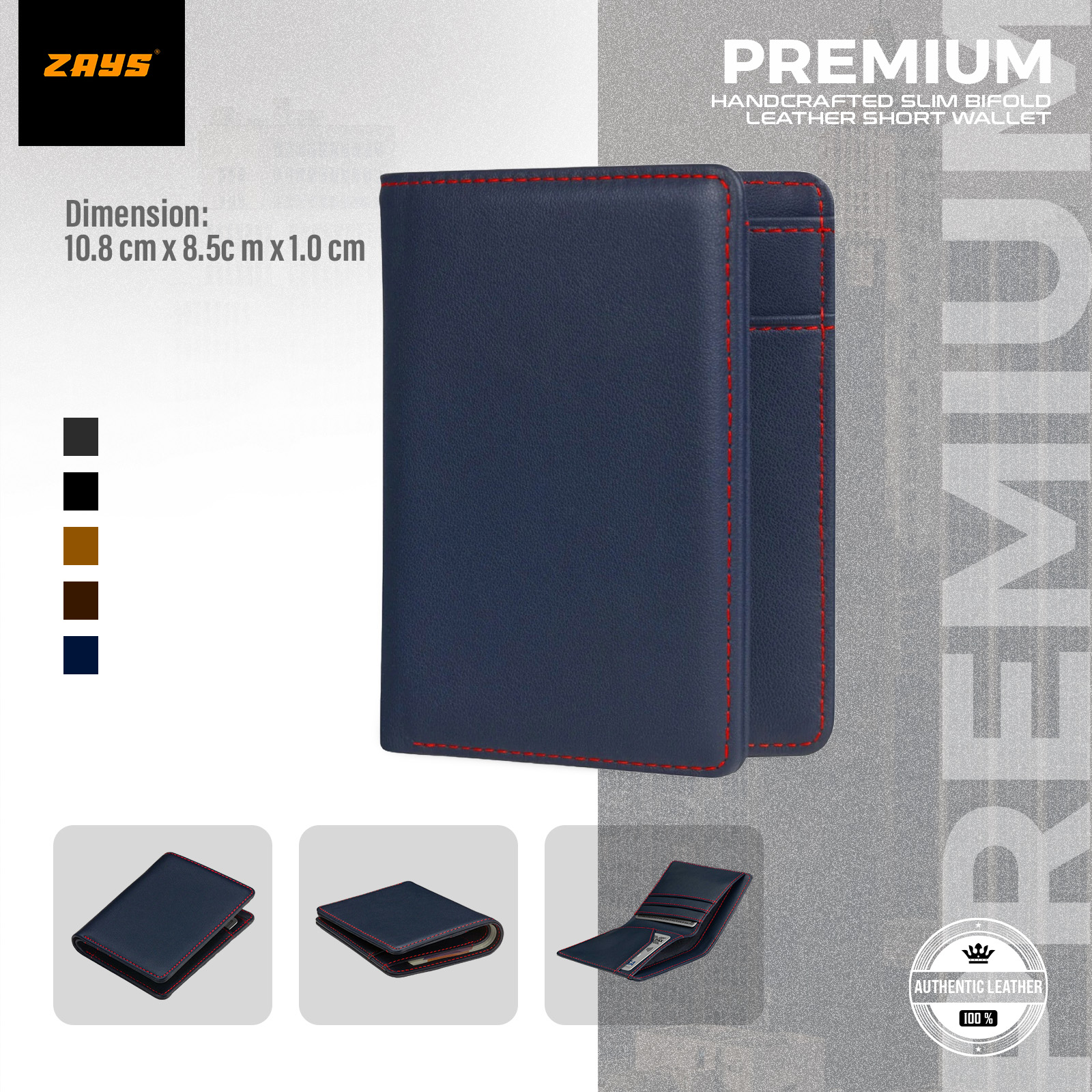 Picture of Zays Premium Handcrafted Slim Bifold Leather Short Wallet for Men & Women - Personalized Top-Grain Leather Wallet - Compact, Durable & Stylish (Navy Blue)