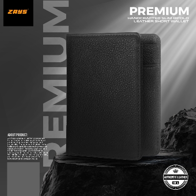 Picture of Zays Premium Handcrafted Slim Bifold Leather Short Wallet for Men & Women - Personalized Top-Grain Leather Wallet - Compact, Durable & Stylish (Black)