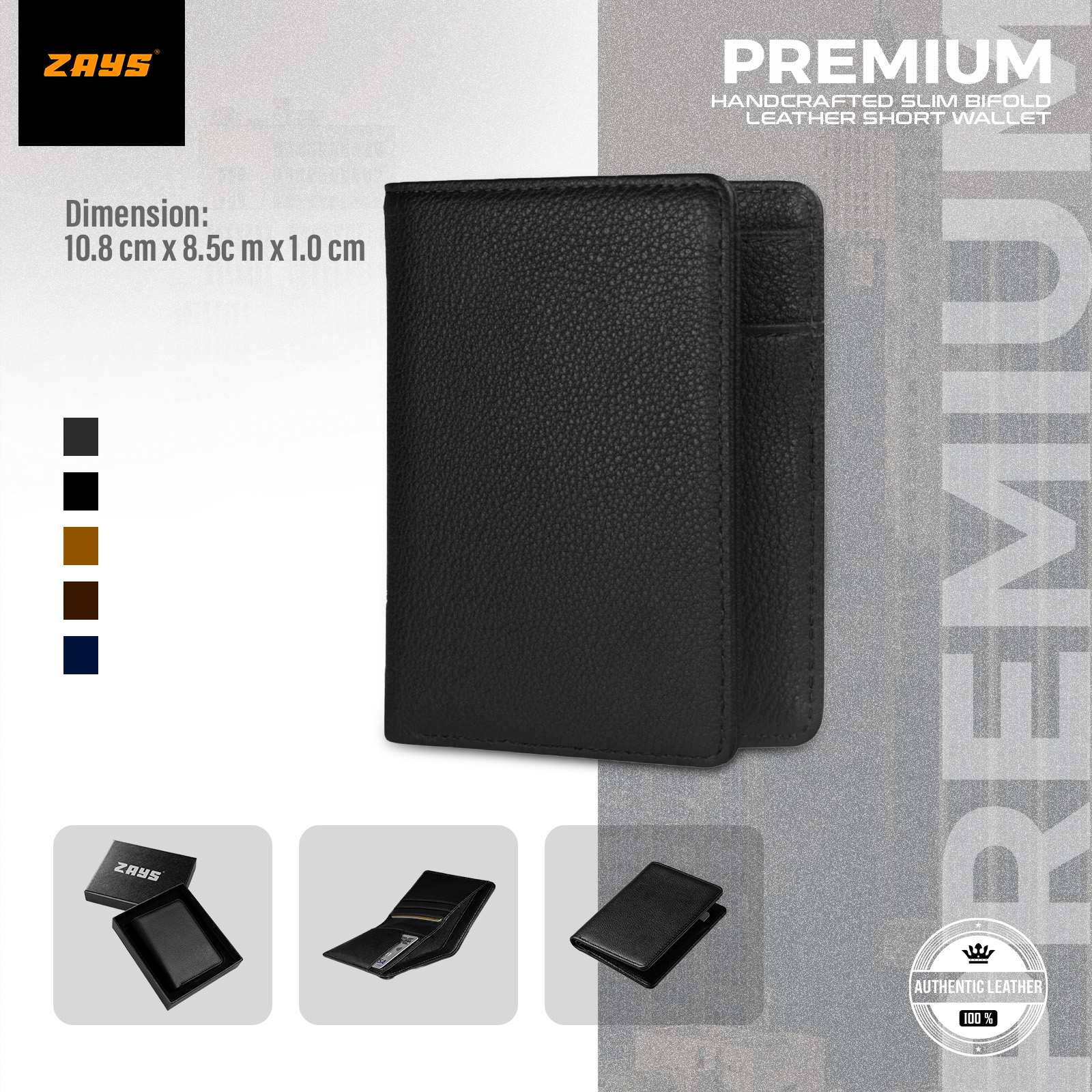 Picture of Zays Premium Handcrafted Slim Bifold Leather Short Wallet for Men & Women - Personalized Top-Grain Leather Wallet - Compact, Durable & Stylish (Black)