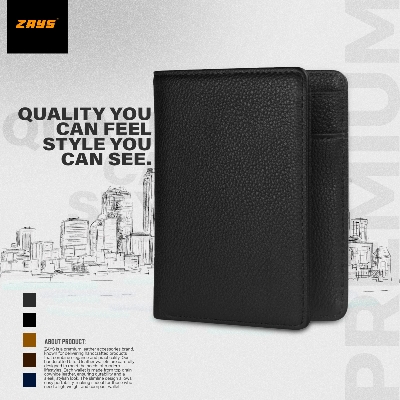 Picture of Zays Premium Handcrafted Slim Bifold Leather Short Wallet for Men & Women - Personalized Top-Grain Leather Wallet - Compact, Durable & Stylish (Black)
