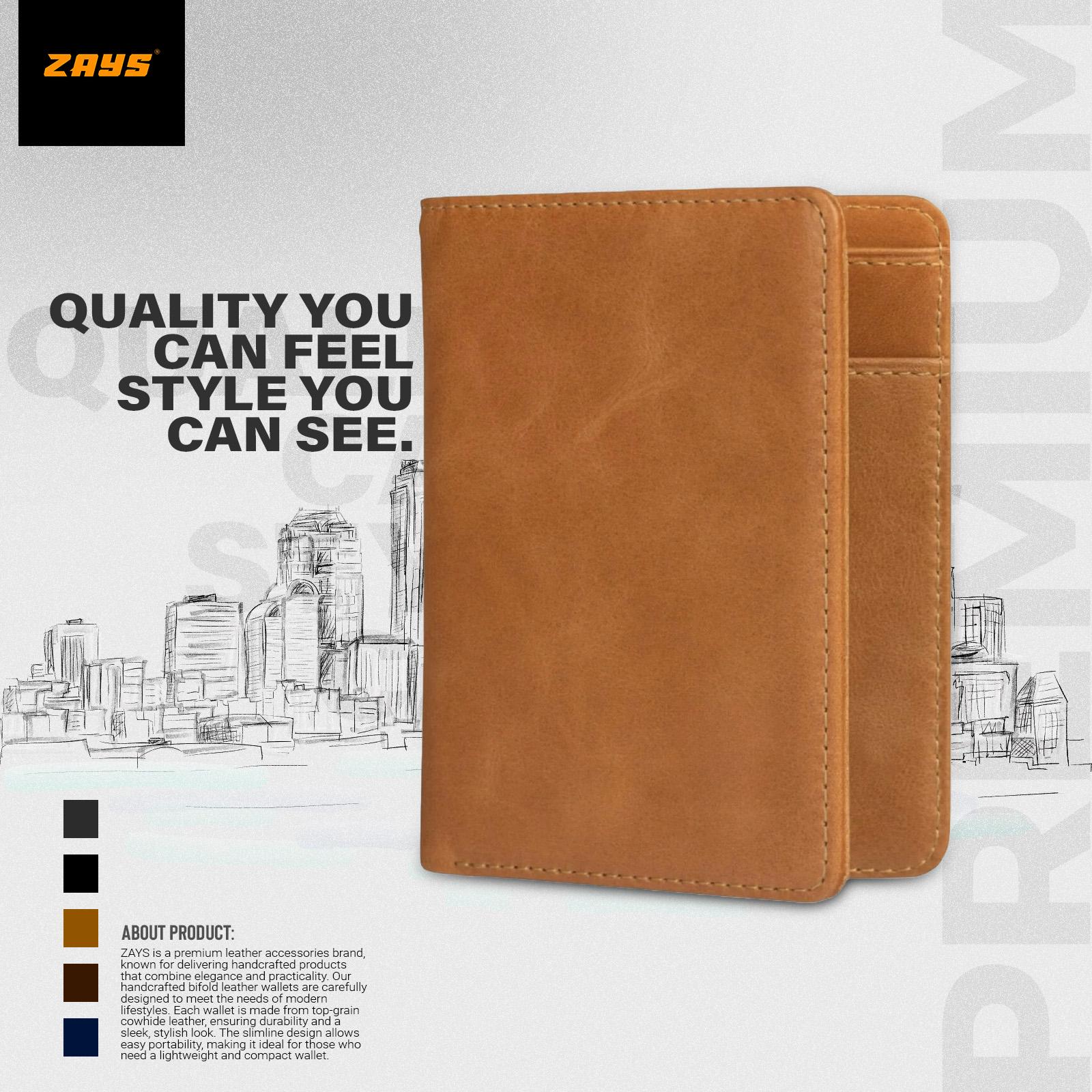 Picture of Zays Premium Handcrafted Slim Bifold Leather Short Wallet for Men & Women - Personalized Top-Grain Leather Wallet - Compact, Durable & Stylish (Brown)