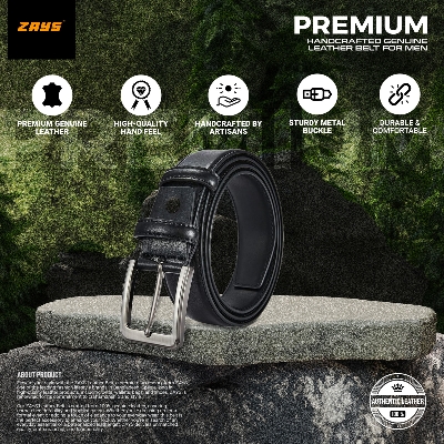 Picture of Zays Oversized Genuine Leather Belt for Men | Handcrafted 100% Full-Grain Leather | Durable & Adjustable Plus Size Belt (50"-70") | Classic Metal Buckle | Stylish Leather Belt for Jeans, Formal & Casual Wear | Perfect for Larger Waist Sizes 40" and Above