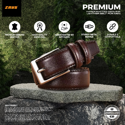 Picture of Zays Men’s Leather Belt – Premium Full-Grain Cowhide, Handmade in Bangladesh, Adjustable Fit, Rust-Proof & Nickel Free Buckle, Luxury Box Included, Ideal for Office, Casual, Traditional Wear, Wedding, Valentine, Events & Long-Term Daily Use