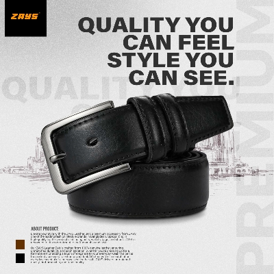 Picture of Zays Men’s Full-Grain Leather Belt – Premium Cowhide, Durable, Anti-Crack, Hand-Stitched, Sweat-Resistant, Cut-to-Fit, Suitable for Office Wear, Jeans, Blazer, Traditional Dress, Luxury Box Included for Any Occasional Gift