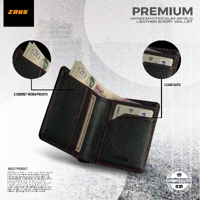 Picture of Zays Premium Handcrafted Slim Bifold Leather Short Wallet for Men & Women - Personalized Top-Grain Leather Wallet - Compact, Durable & Stylish