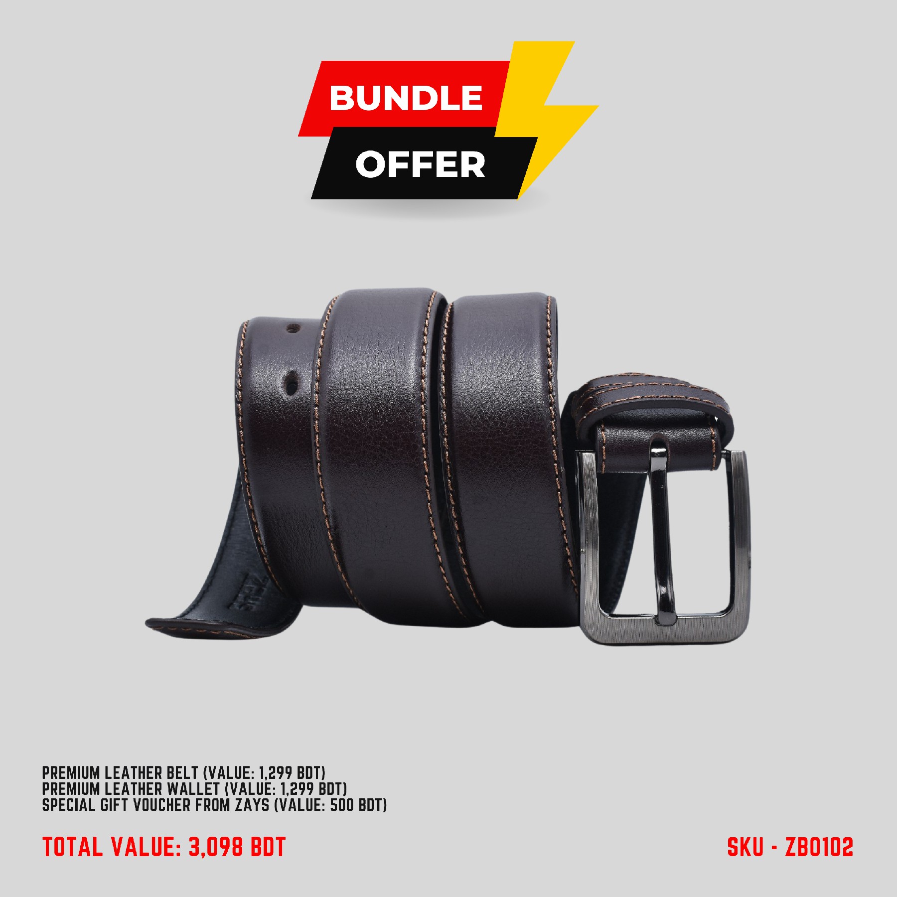 Picture of ZAYS Special Bundle: Premium Leather Belt, Wallet & Exclusive 500 TK Gift Voucher | Limited Time Deal & Stock | Huge Savings on Quality Leather Accessories