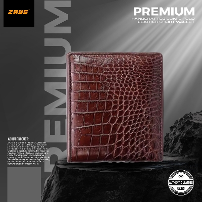 Picture of ZAYS Premium Handcrafted Crocodile Embossed Leather Bifold Wallet for Men And Women | Super Slim Durable Stylish Short Wallet | Best Quality in Bangladesh