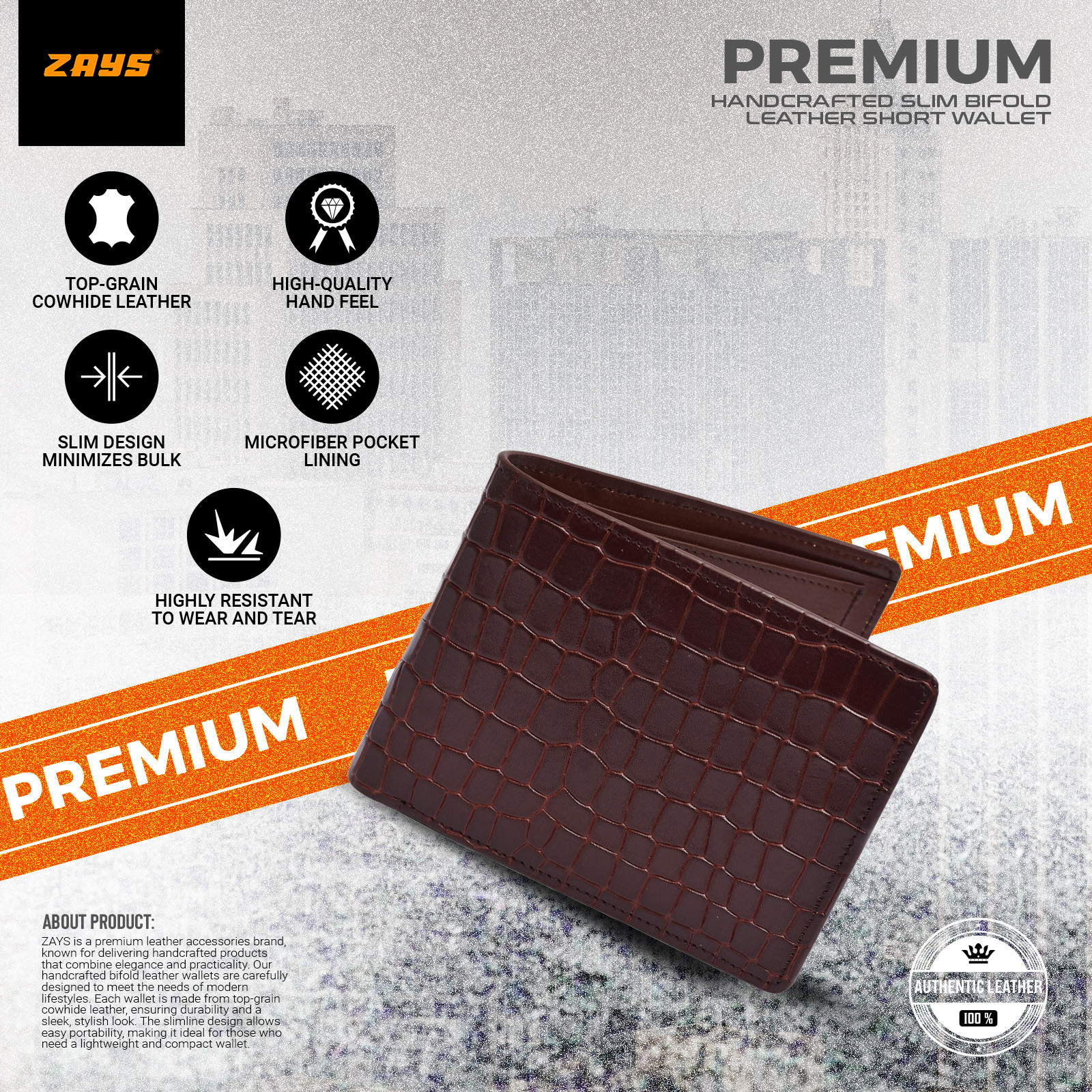 Picture of ZAYS Premium Handcrafted Crocodile Embossed Leather Bifold Wallet for Men And Women | Super Slim Durable Stylish Short Wallet | Best Quality in Bangladesh