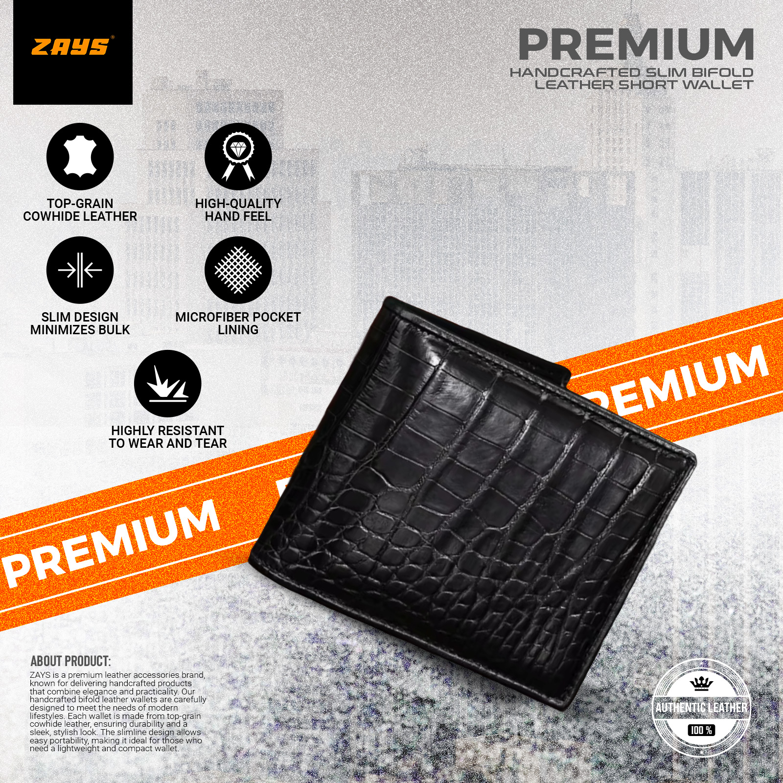 Picture of ZAYS Premium Handcrafted Crocodile Embossed Leather Bifold Wallet for Men And Women | Super Slim Durable Stylish Short Wallet | Best Quality in Bangladesh (Chocolate)