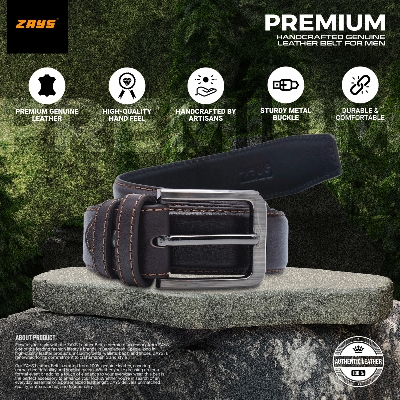 Picture of Zays Genuine Leather Belt for Men – Premium Full-Grain Cowhide, Handmade, Formal & Casual Use, Adjustable Fit, Exclusive Box Included, Stylish Black & Brown Belt for Office, Jeans, Eid, Wedding, Anniversary & Birthday Gift