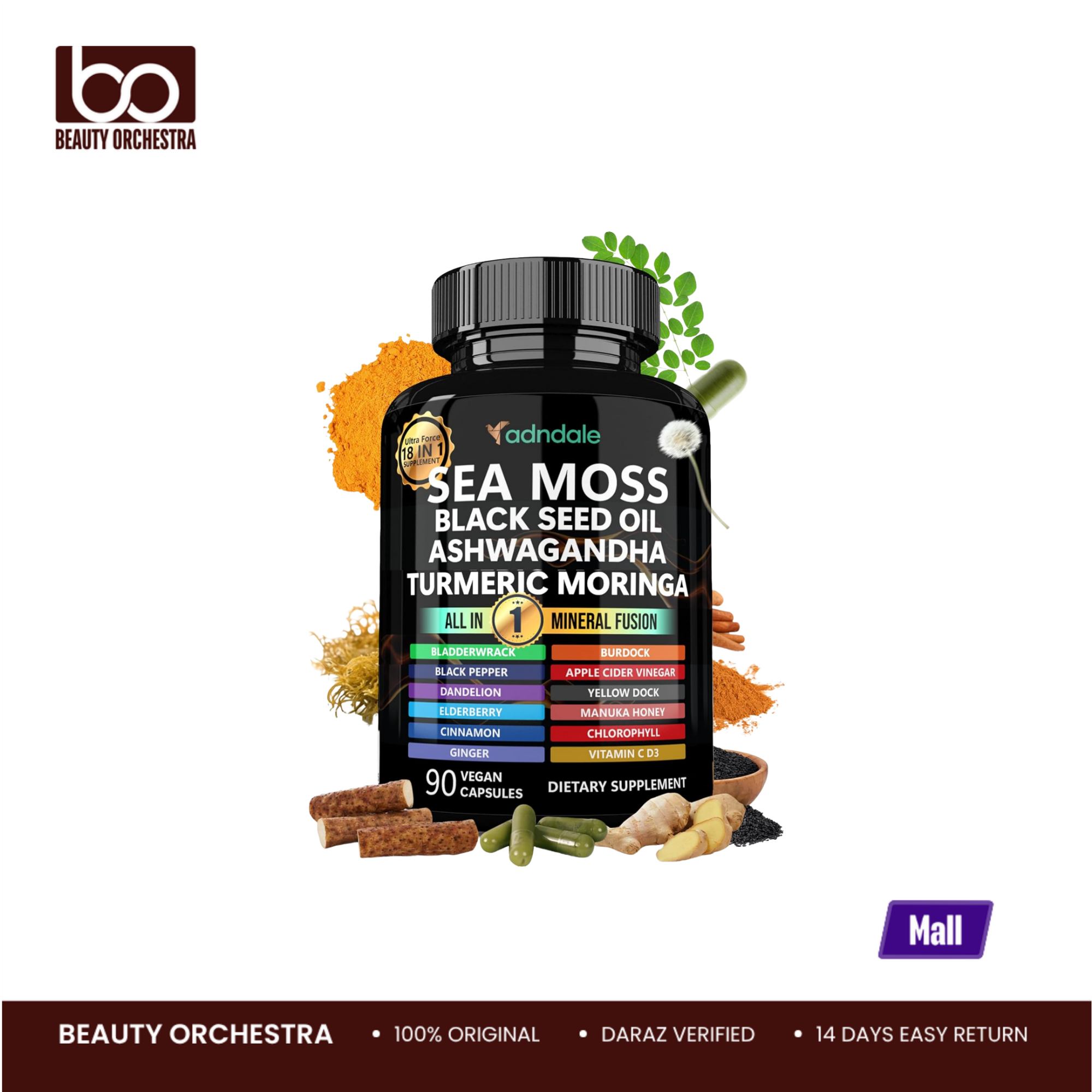 Picture of Adndale Sea Moss Black Seed Oil Ash wagandha Turmeric Moringa 90 capsules