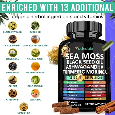 Picture of Adndale Sea Moss Black Seed Oil Ash wagandha Turmeric Moringa 90 capsules