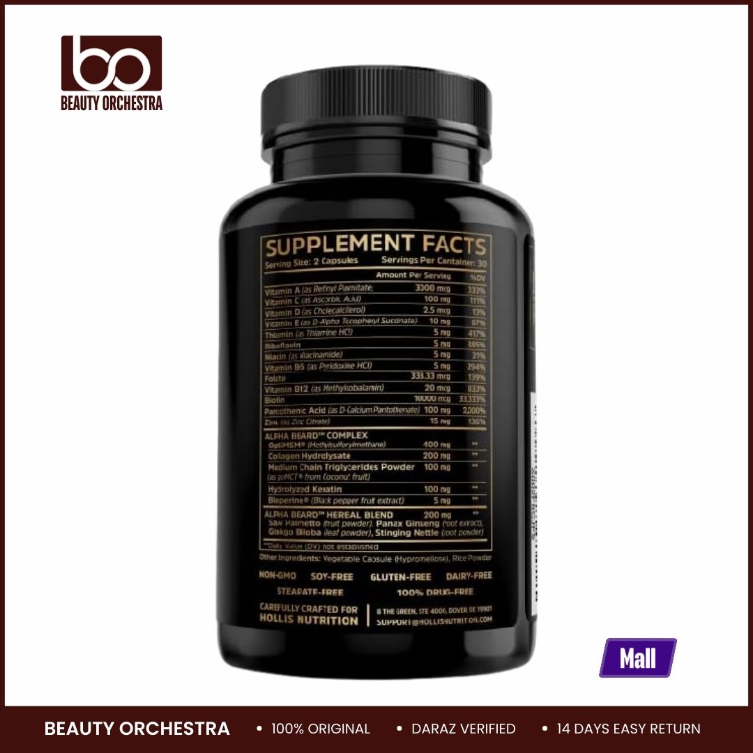 Picture of ALPHA BEARD Growth Vitamins | Hollis Nutrition Beard and Hair Growth Supplement for Men | Grow Stronger, Thicker, Healthier Facial Hair - 60 Capsules