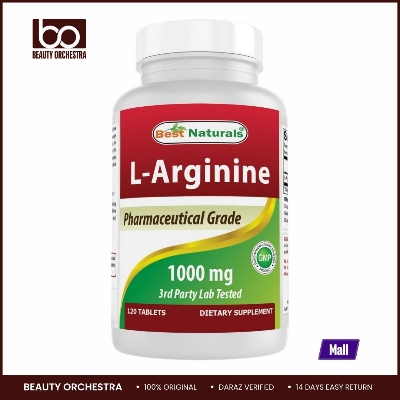 Picture of Best Naturals L-Arginine 1000 mg 120 Tablets - Pharmaceutical Grade L Arginine supplement promotes nitric oxide synthesis