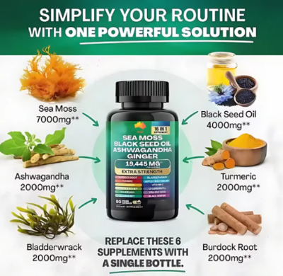 Picture of Boysea Sea Moss Black Seed Oil Ashwagandha Ginger 29,170 mg - 90 Capsules