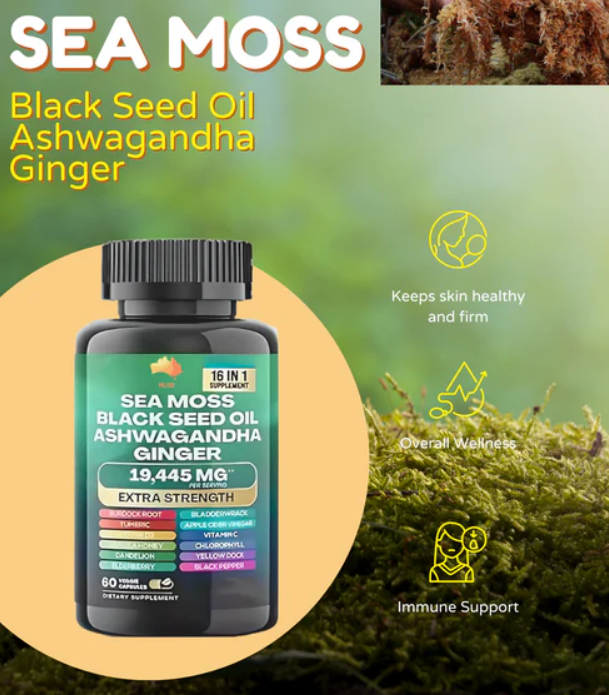 Picture of Boysea Sea Moss Black Seed Oil Ashwagandha Ginger 29,170 mg - 90 Capsules