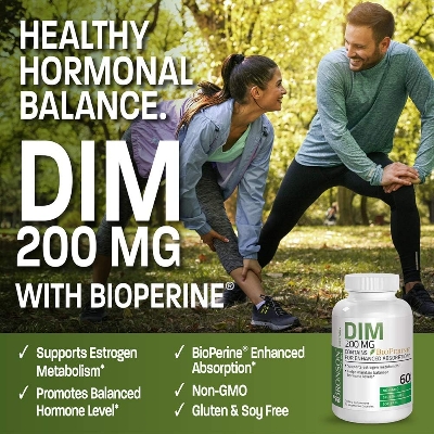 Picture of Bronson DIM 200 MG Supplement BioPerine for Enhanced Absorption, Estrogen Metabolism & 60 Vegetarian Capsules