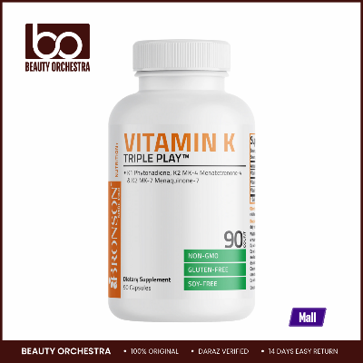 Picture of Bronson Vitamin K Triple Play (Vitamin K2 MK7 / Vitamin K2 MK4 / Vitamin K1) Full Spectrum Complex Vitamin K Supplement 90 Counts