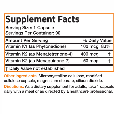 Picture of Bronson Vitamin K Triple Play (Vitamin K2 MK7 / Vitamin K2 MK4 / Vitamin K1) Full Spectrum Complex Vitamin K Supplement 90 Counts