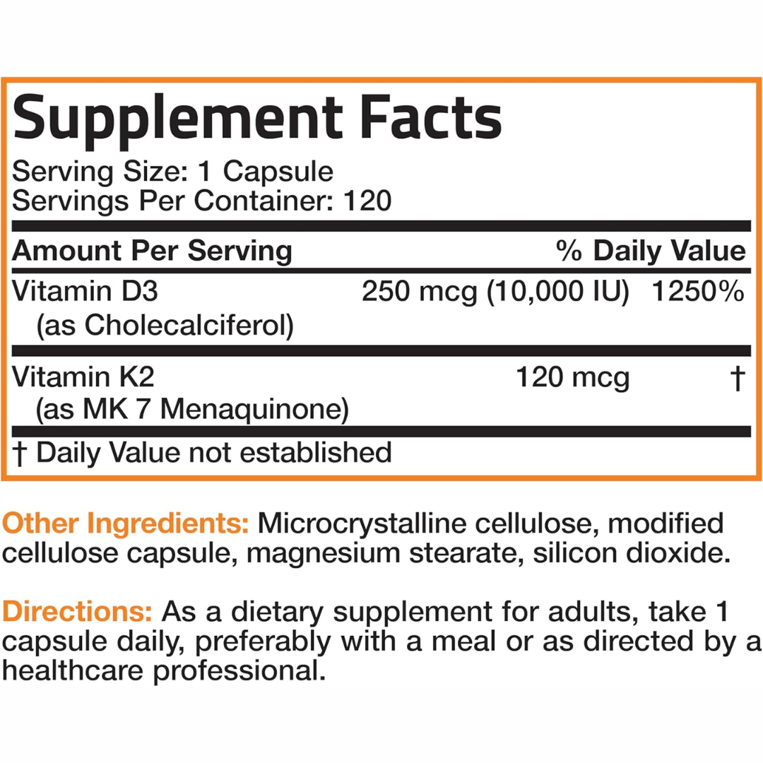 Picture of Bronson Vitamin K2 + D3 Extra Strength - 120 Capsules