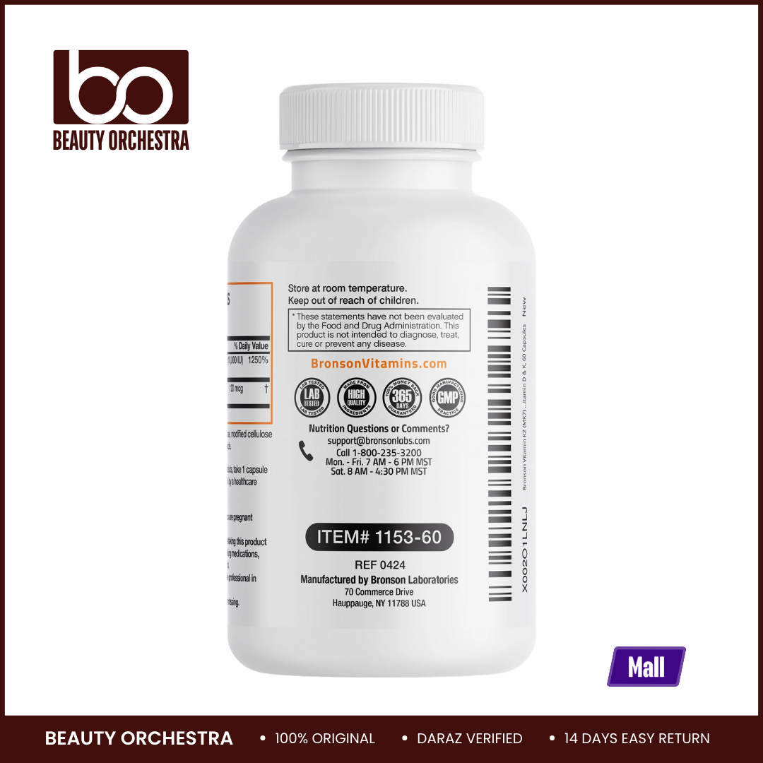 Picture of Bronson Vitamin K2 MK-7 Plus Vitamin D3 Extra Strength - 60 Capsules