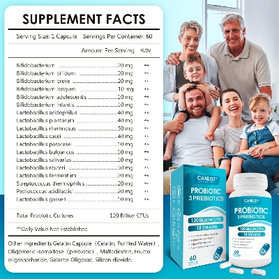 Picture of Canlist Probiotics 120 Billion CFUs 18 Strains 3 Prebiotics 60 Vegetarian Capsules
