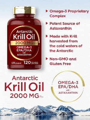 Picture of Carlyle Antarctic Krill Oil 2000 mg 120 Softgels Omega-3 EPA DHA with Astaxanthin Supplement Sourced from Red Krill