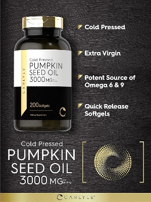 Picture of Carlyle Pumpkin Seed Oil | 3000mg | 200 Softgel Capsules | Non-GMO and Gluten Free Formula | Cold Pressed Dietary Supplement