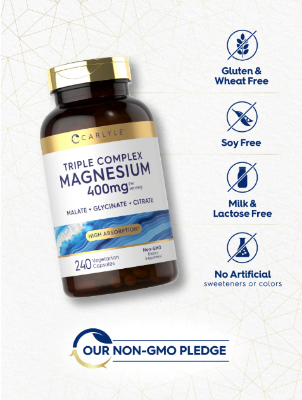 Picture of Carlyle Triple Magnesium Complex 400 mg Malate, Glycinate & Citrate 240 Capsules
