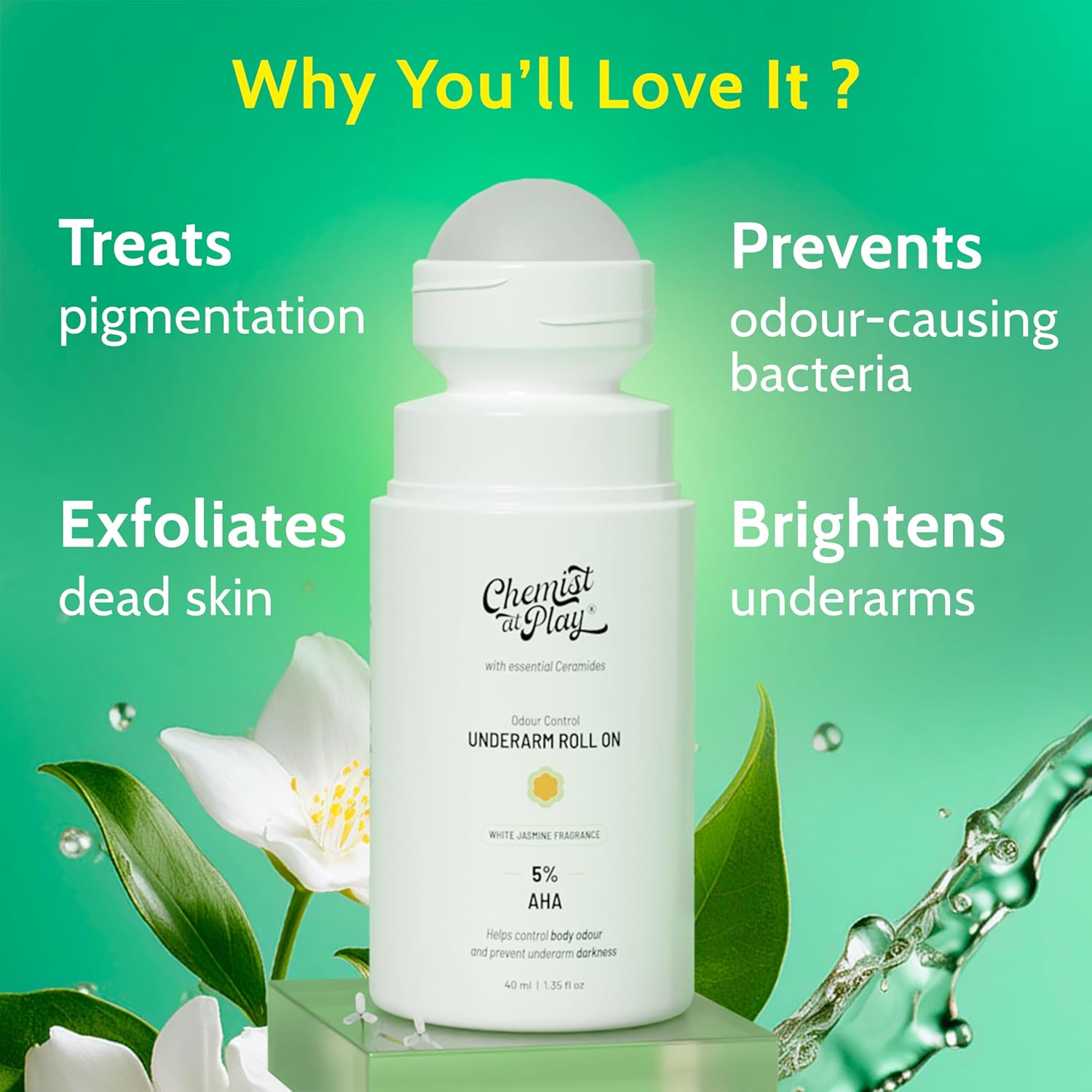 Picture of Chemist at Play underArm Roll-On with 5% AHA Acid White Jasmine Fragrance - 40ml