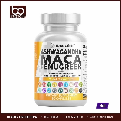 Picture of Clean Nutraceuticals Ashwagandha Maca Root Fenugreek Supplement with Tongkat Ali Ginseng - Assists with Stress Mood & Thyroid - Ashwagandha Capsules Fenugreek Caps - 60 capsules