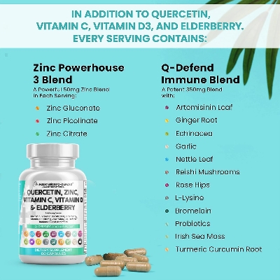 Picture of Clean Nutraceuticals Quercetin Zinc Vitamin C Vitamin D Bromelain Elderberry - 60 Capsules