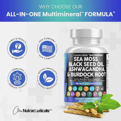 Picture of Clean Nutraceuticals Sea Moss Black Seed Oil & Burdock Root - 60 Capsules