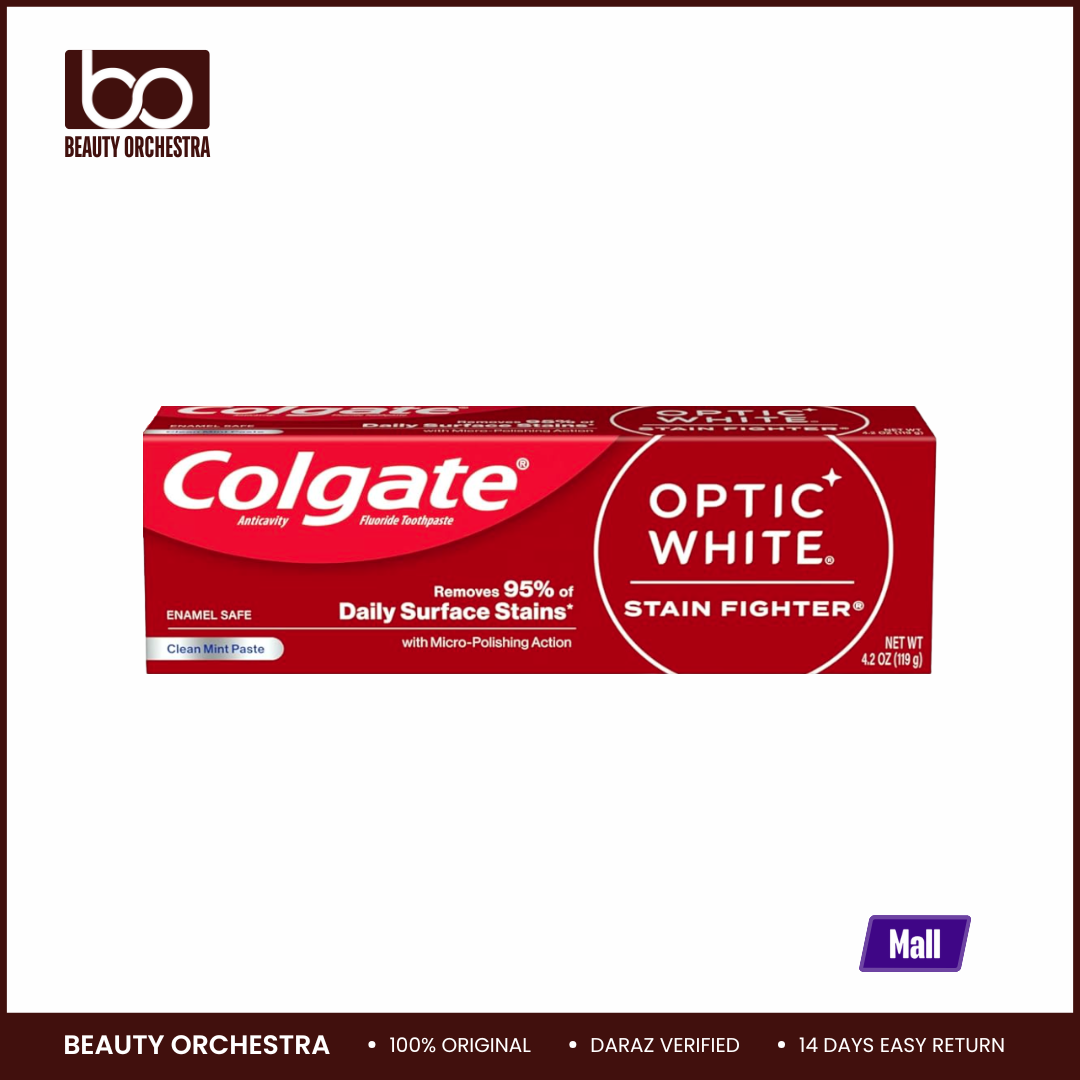 Picture of Colgate Optic White Stain Fighter Whitening Toothpaste (USA) | Clean Mint Flavor Safely Removes Surface Stains, Enamel-Safe for Daily Use Teeth Whitening Toothpaste - 119g (USA)