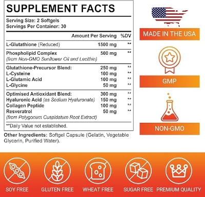 Picture of Corporalight Liposomal Glutathione 2550 MG, Made in USA, Master Antioxidant for Aging Defense, Immune System, Gluten Free & Non-GMO, 60 Softgels