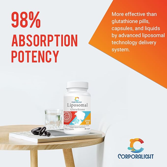 Picture of Corporalight Liposomal Glutathione 2550 MG, Made in USA, Master Antioxidant for Aging Defense, Immune System, Gluten Free & Non-GMO, 60 Softgels