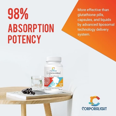 Picture of Corporalight Liposomal Glutathione 2550 MG, Made in USA, Master Antioxidant for Aging Defense, Immune System, Gluten Free & Non-GMO, 60 Softgels