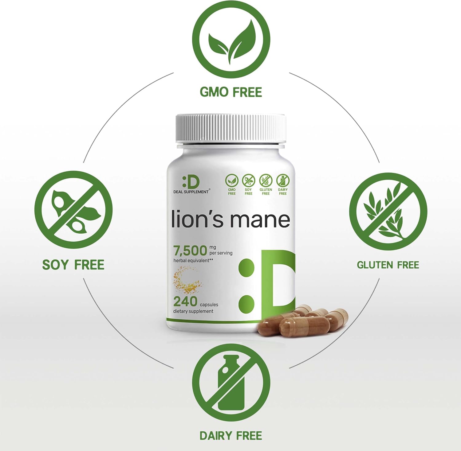 Picture of Deal Supplement Lions Mane Mushroom Supplement 7,500mg Per Serving 240 Capsules