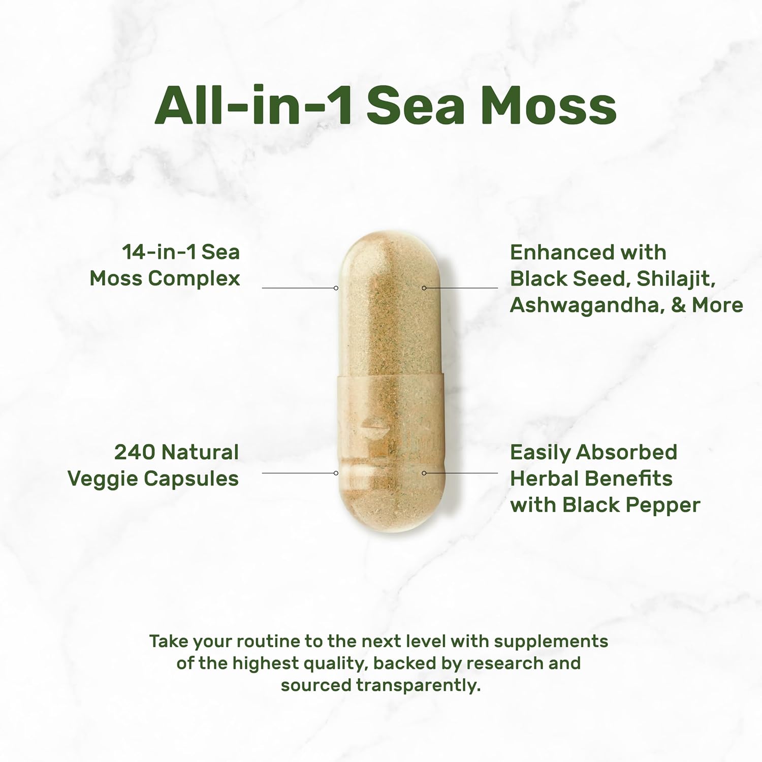 Picture of DEAL SUPPLEMENT Sea Moss 3000mg Black Seed Oil 2000mg Ashwagandha 600mg Ginger - 240 Veggie Capsules