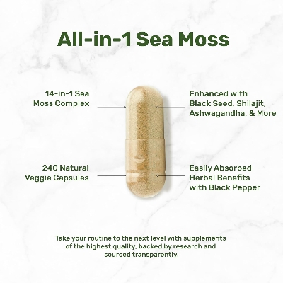 Picture of DEAL SUPPLEMENT Sea Moss 3000mg Black Seed Oil 2000mg Ashwagandha 600mg Ginger - 240 Veggie Capsules