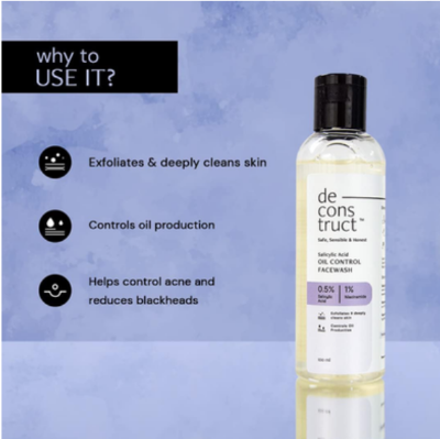 Picture of Deconstruct Salicylic Acid Oil Control Face Wash 0.5 Percent Salicylic Acid plus 1 percent Niacinamide 100 ml