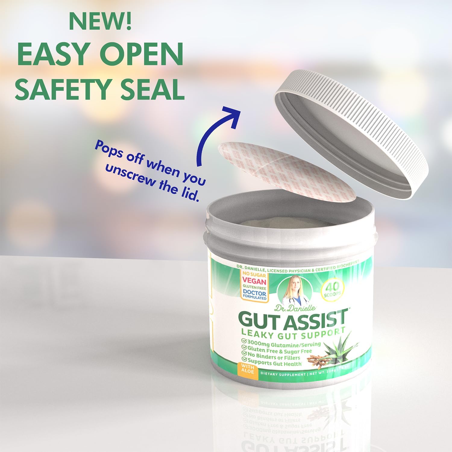 Picture of Doctor Danielle Gut Assist - Leaky Gut Repair Supplement Powder - Glutamine, Arabinogalactan, Licorice Root - Supports IBS, Heartburn, Bloating, Gas, Constipation - 224 g