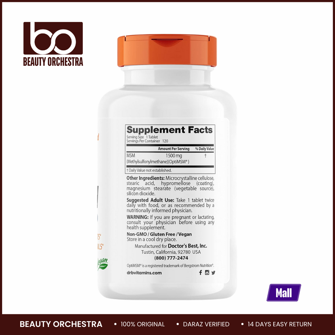 Picture of Doctor’s Best MSM with OptiMSM – 120 Tablets