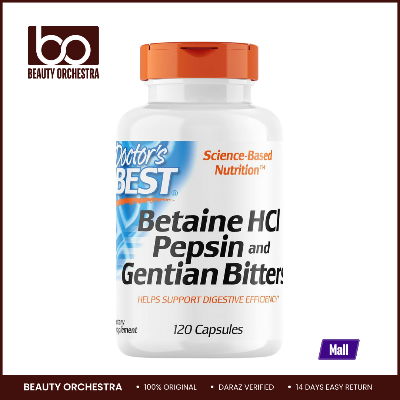 Picture of Doctor's Best Betaine HCI Pepsin & Gentian Bitters - 120 Capsules (HCl, Digestive Enzymes for Protein Breakdown & Absorption, Non-GMO, Gluten Free)