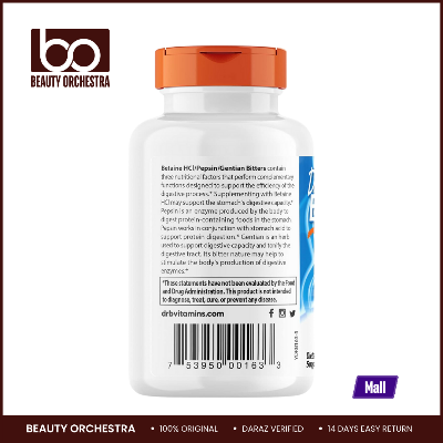Picture of Doctor's Best Betaine HCI Pepsin & Gentian Bitters - 120 Capsules (HCl, Digestive Enzymes for Protein Breakdown & Absorption, Non-GMO, Gluten Free)