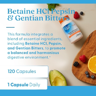Picture of Doctor's Best Betaine HCI Pepsin & Gentian Bitters Digestive Enzymes for Protein Breakdown & Absorption 120 Capsules
