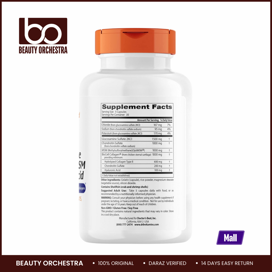 Picture of Doctor's Best Glucosamine Chondroitin MSM + Hyaluronic Acid - 150 Veggie Capsules