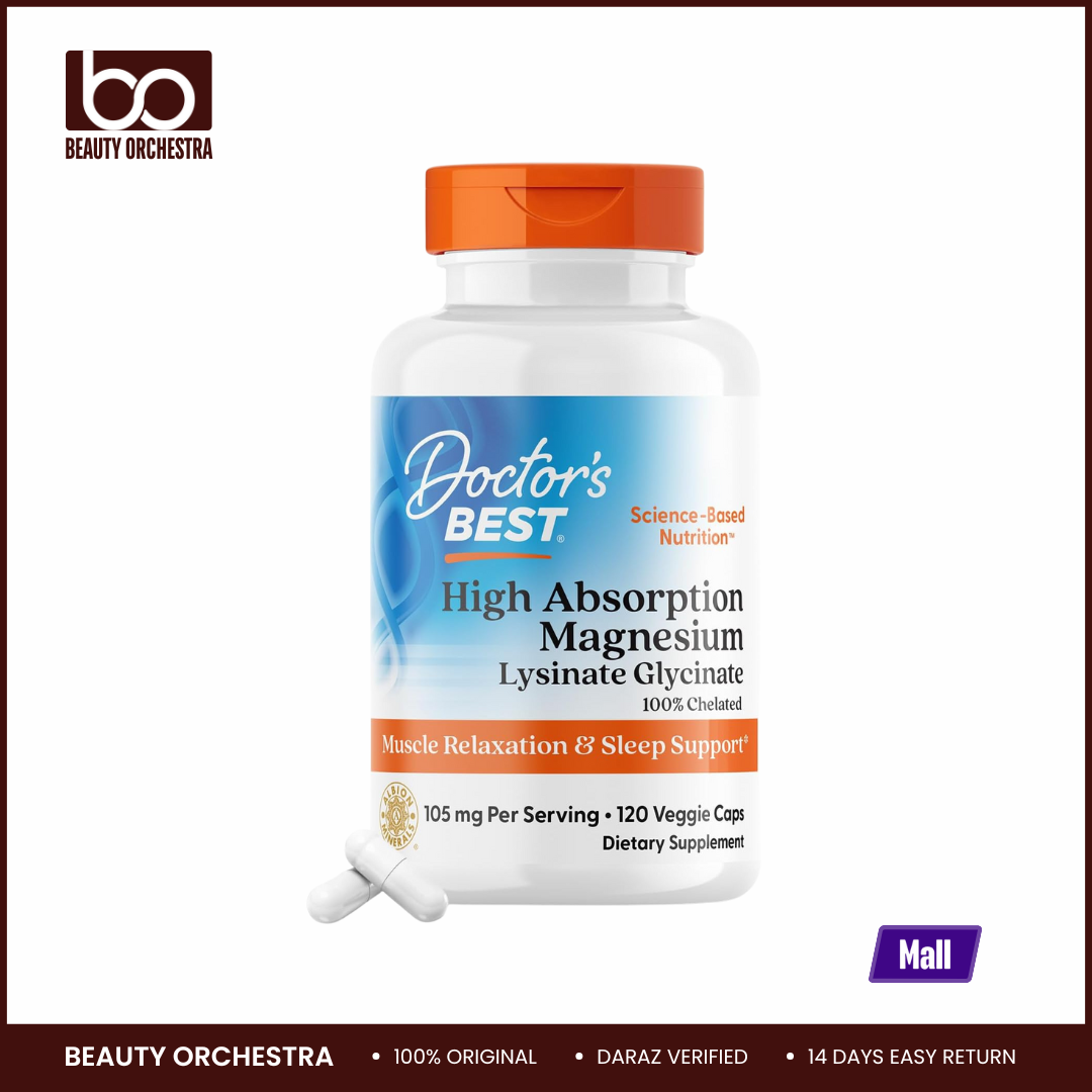 Picture of Doctor's Best High Absorption Magnesium Lysinate Glycinate Easy to Swallow 105 mg Per Serving 120 Capsules