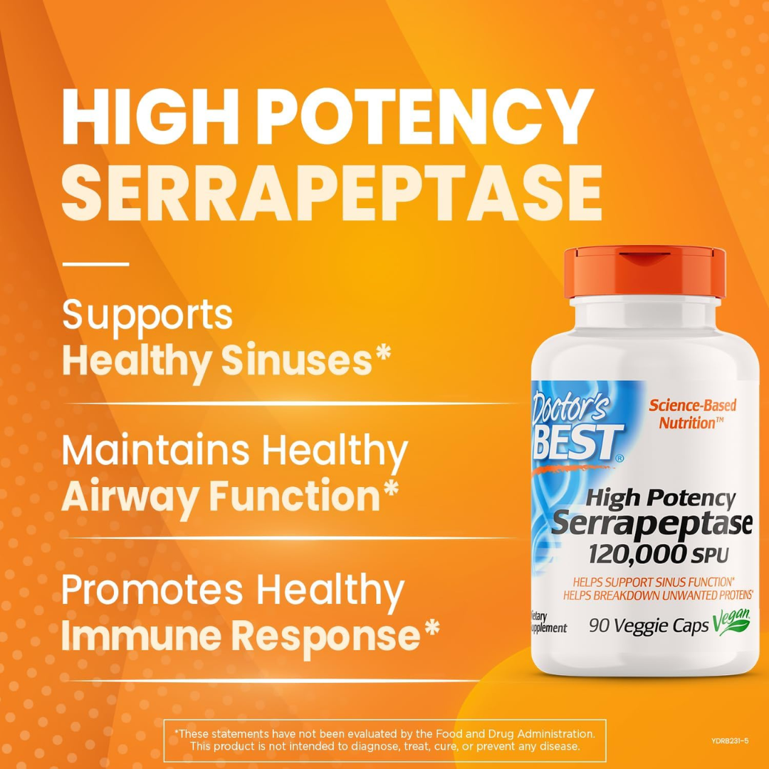 Picture of Doctor's Best High Potency Serrapeptase 120,000 SPU - 90 Veggie Capsules