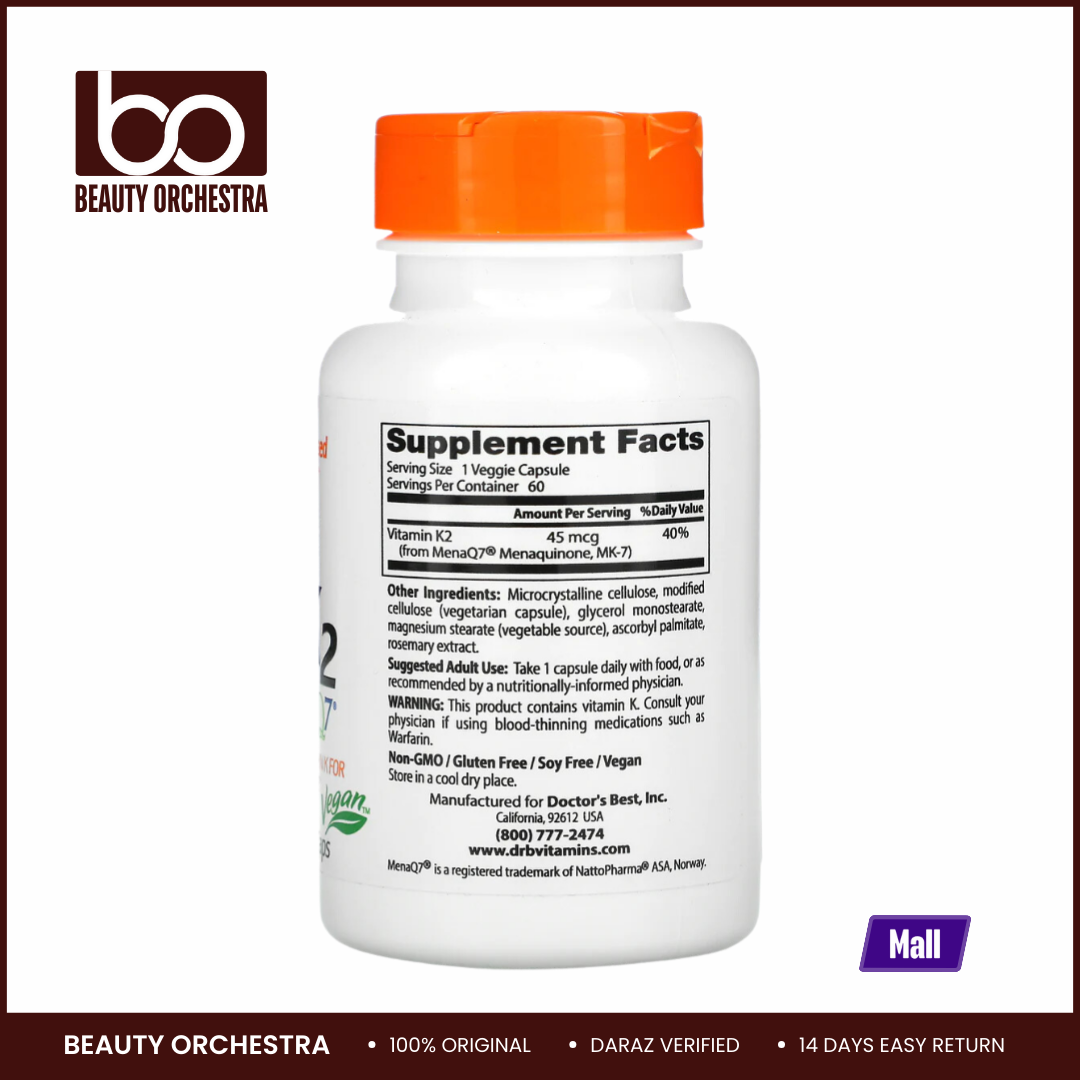 Picture of Doctor's Best Natural Vitamin K2 MK-7 with MenaQ7 45 mcg - 60 Veggie Caps